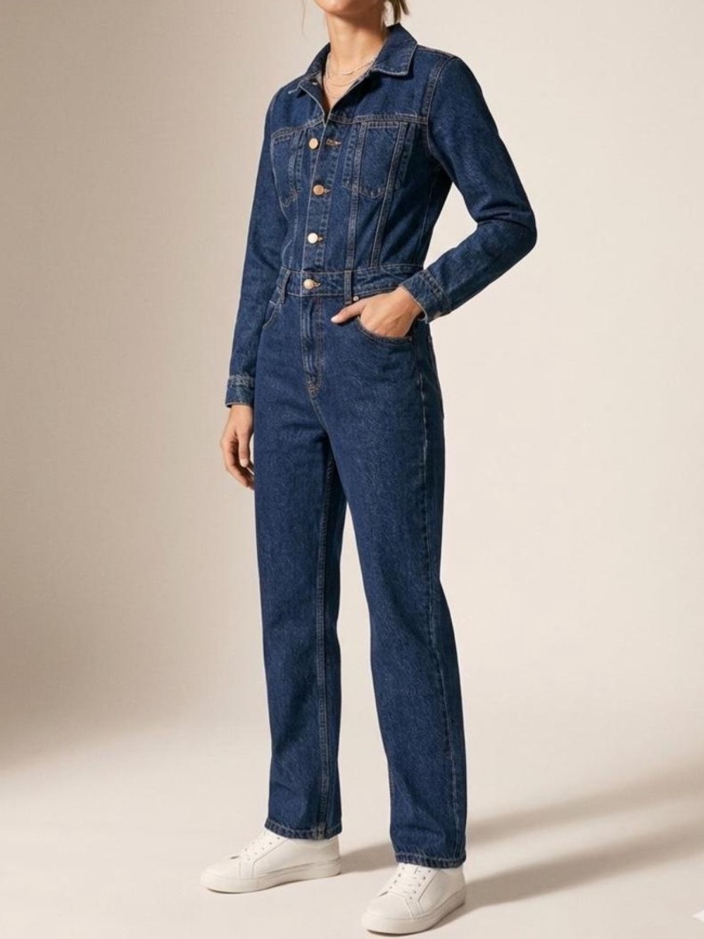 ZARA Long Denim Jumpsuit Size Medium